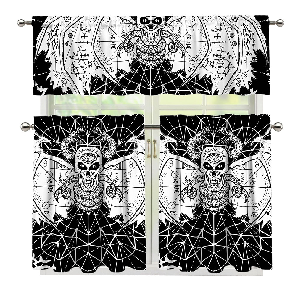 Black And White Demon Wicca Print 3 Piece Kitchen Curtains