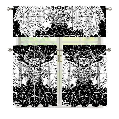 Black And White Demon Wicca Print 3 Piece Kitchen Curtains