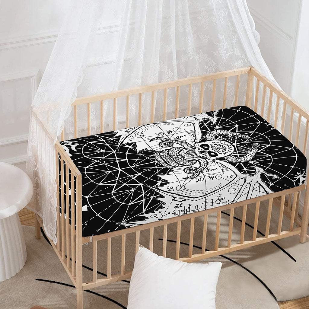 Black And White Demon Wicca Print Baby Crib Sheet
