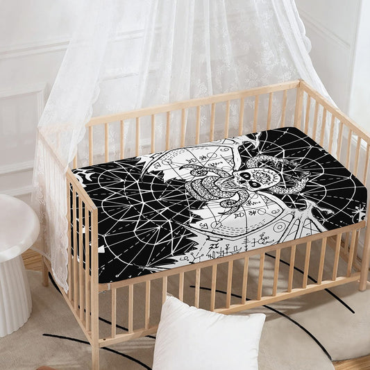 Black And White Demon Wicca Print Baby Crib Sheet