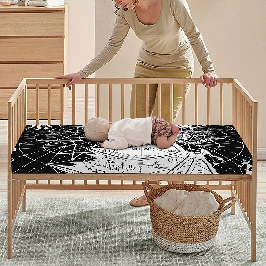 Black And White Demon Wicca Print Baby Crib Sheet