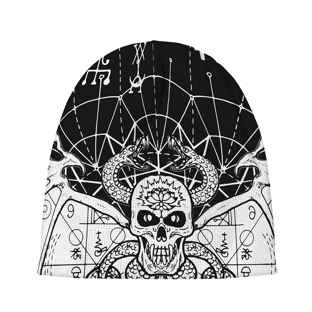Black And White Demon Wicca Print Beanie