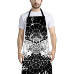 Black And White Demon Wicca Print Bib Apron With Pocket
