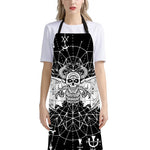 Black And White Demon Wicca Print Bib Apron With Pocket