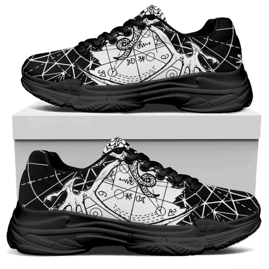 Black And White Demon Wicca Print Black Chunky Shoes