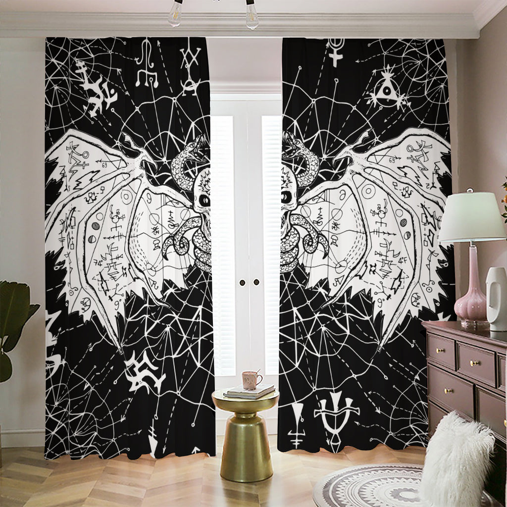 Black And White Demon Wicca Print Blackout Pencil Pleat Curtains
