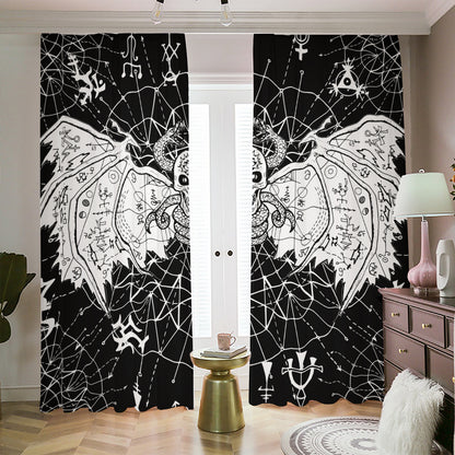 Black And White Demon Wicca Print Blackout Pencil Pleat Curtains