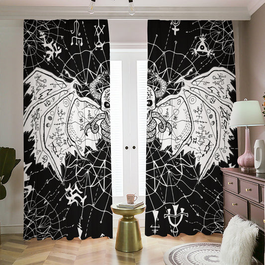 Black And White Demon Wicca Print Blackout Pencil Pleat Curtains