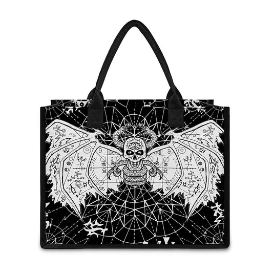 Black And White Demon Wicca Print Canvas Tote Bag