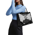 Black And White Demon Wicca Print Canvas Tote Bag