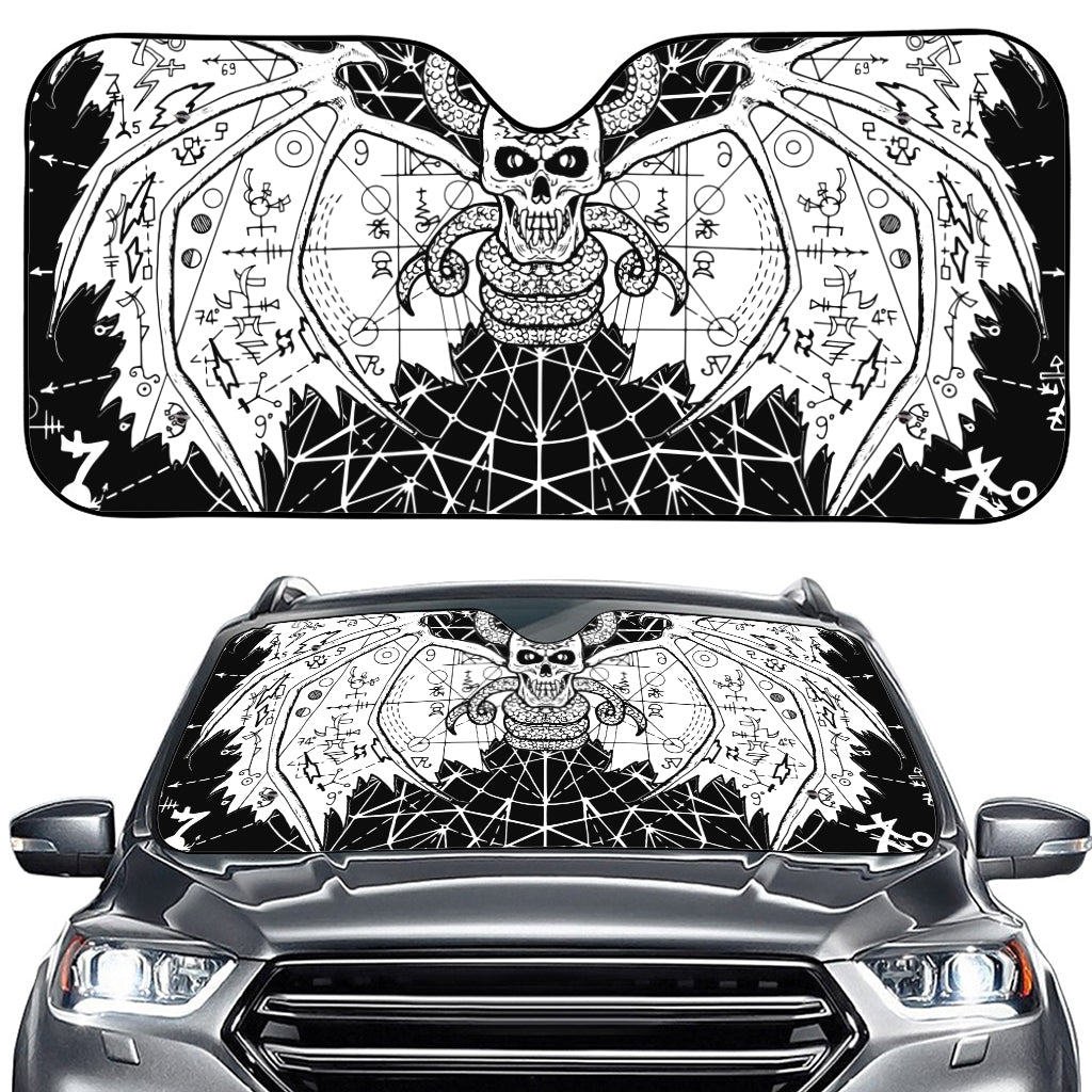 Black And White Demon Wicca Print Car Windshield Sun Shade