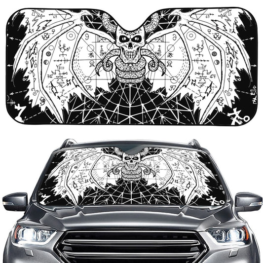 Black And White Demon Wicca Print Car Windshield Sun Shade
