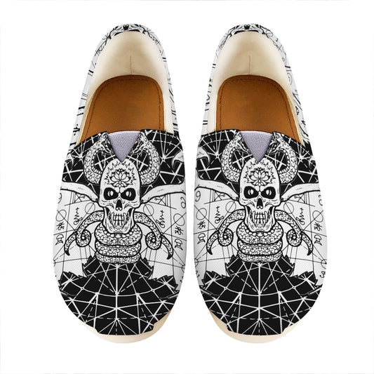 Black And White Demon Wicca Print Casual Shoes