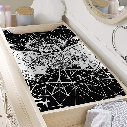 Black And White Demon Wicca Print Changing Pad Cover