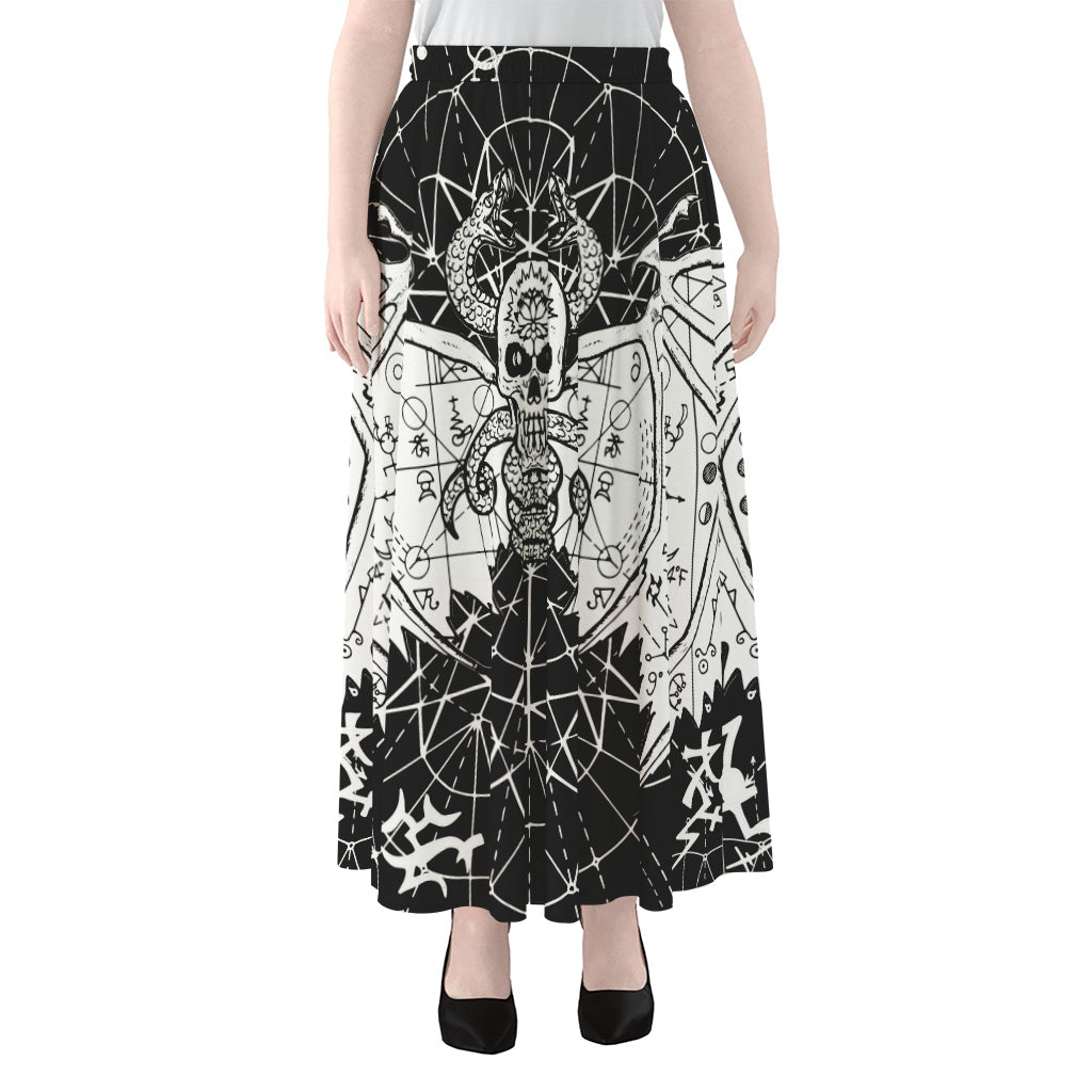 Black And White Demon Wicca Print Chiffon Maxi Skirt