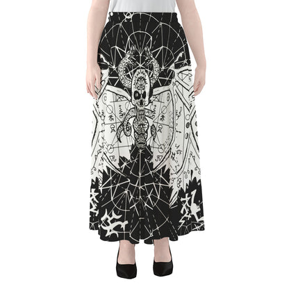 Black And White Demon Wicca Print Chiffon Maxi Skirt