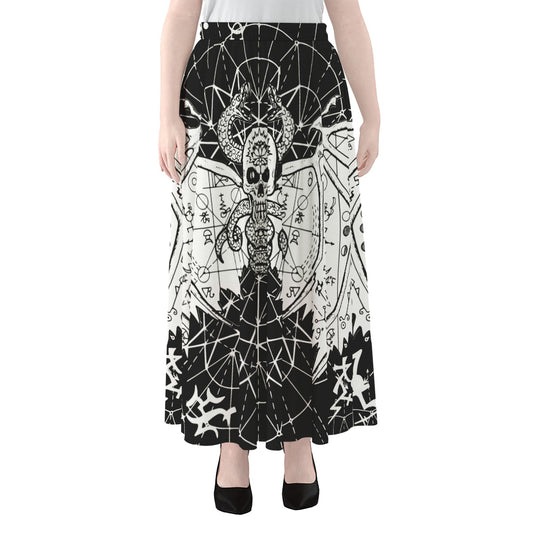 Black And White Demon Wicca Print Chiffon Maxi Skirt