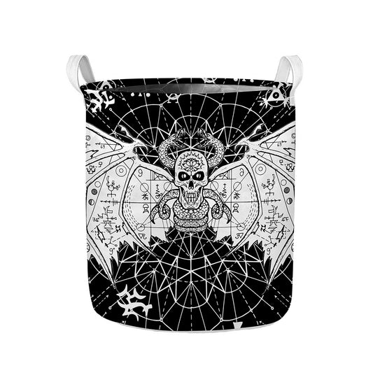 Black And White Demon Wicca Print Collapsible Laundry Basket