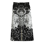 Black And White Demon Wicca Print Cotton Front Slit Maxi Skirt
