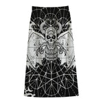 Black And White Demon Wicca Print Cotton Front Slit Maxi Skirt