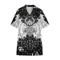 Black And White Demon Wicca Print Cotton Hawaiian Shirt