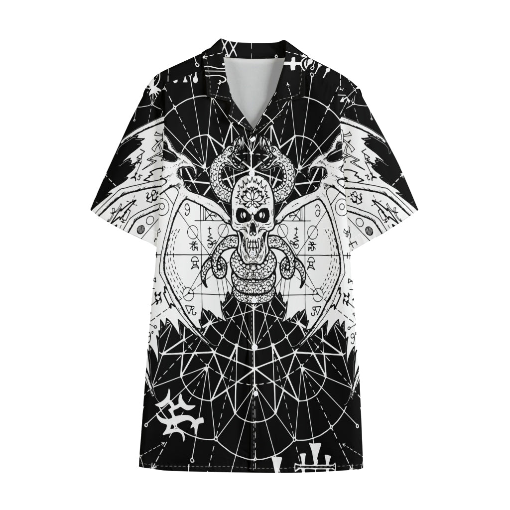 Black And White Demon Wicca Print Cotton Hawaiian Shirt