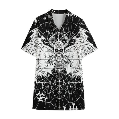 Black And White Demon Wicca Print Cotton Hawaiian Shirt