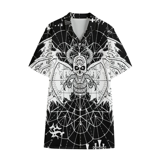 Black And White Demon Wicca Print Cotton Hawaiian Shirt