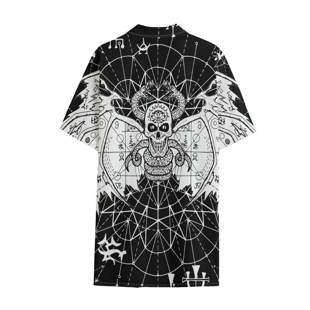 Black And White Demon Wicca Print Cotton Hawaiian Shirt