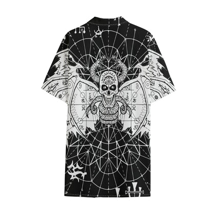 Black And White Demon Wicca Print Cotton Hawaiian Shirt