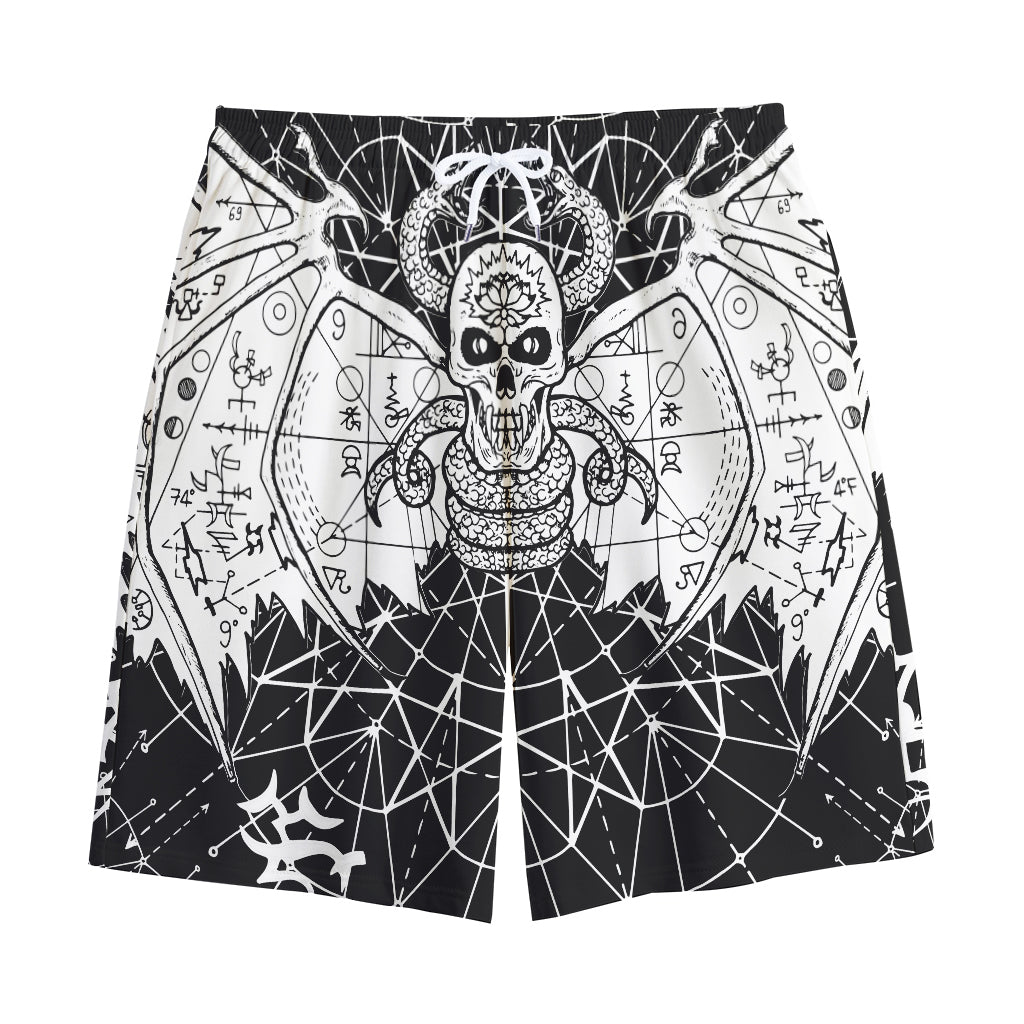 Black And White Demon Wicca Print Cotton Shorts