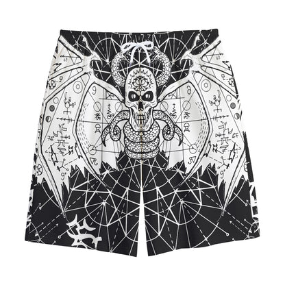 Black And White Demon Wicca Print Cotton Shorts