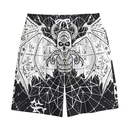Black And White Demon Wicca Print Cotton Shorts