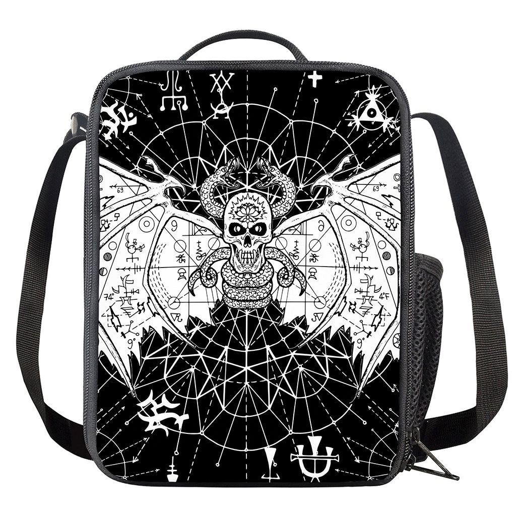 Black And White Demon Wicca Print Crossbody Lunch Bag
