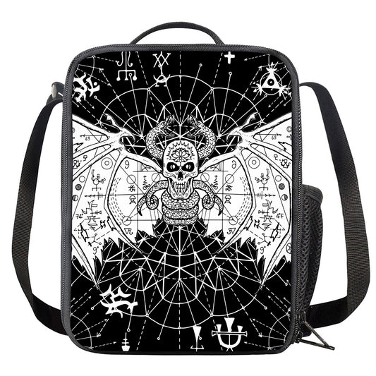 Black And White Demon Wicca Print Crossbody Lunch Bag