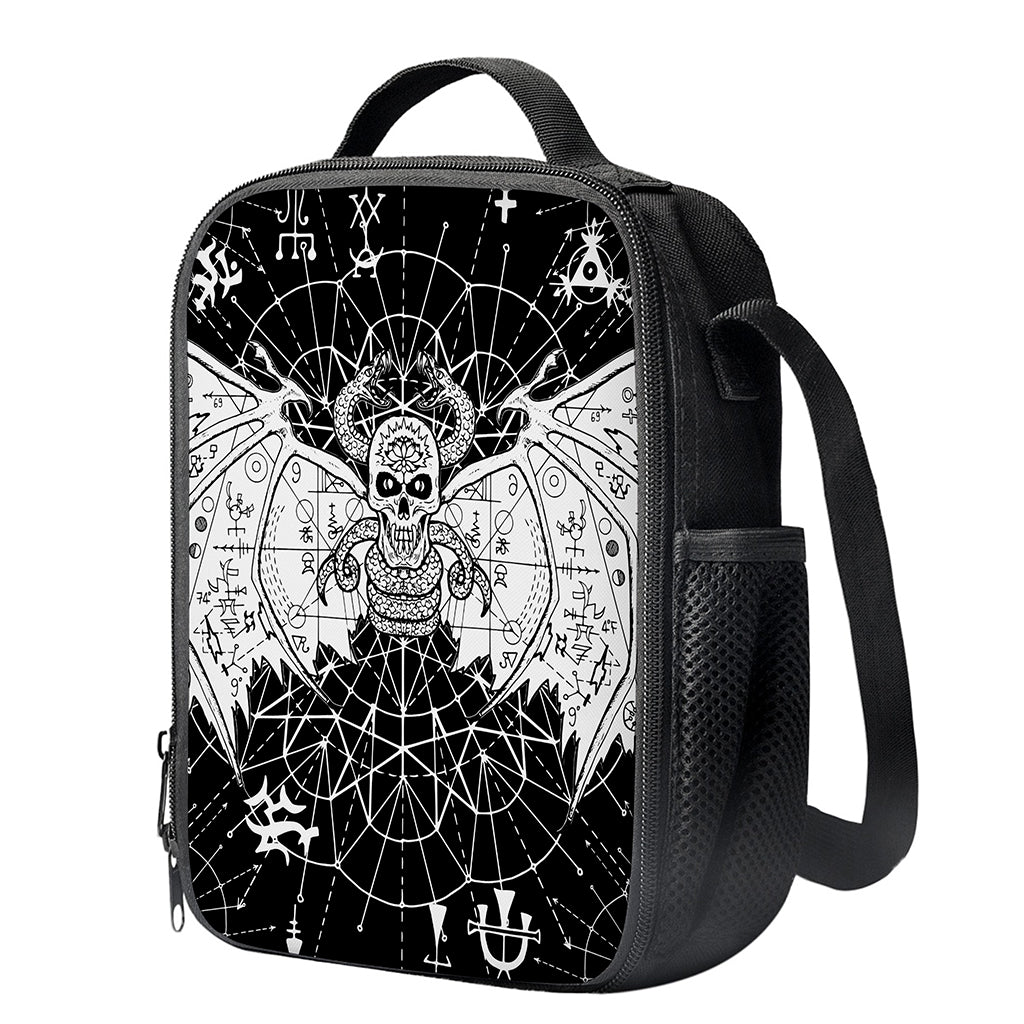 Black And White Demon Wicca Print Crossbody Lunch Bag