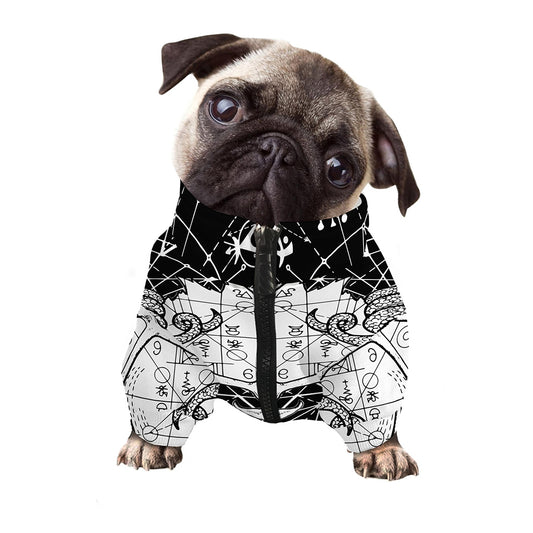 Black And White Demon Wicca Print Dog Zip Up Jacket