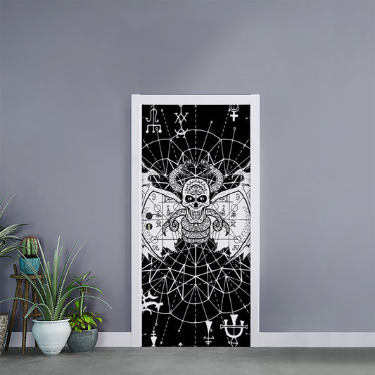 Black And White Demon Wicca Print Door Sticker