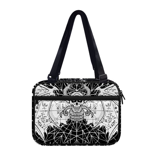 Black And White Demon Wicca Print Double Strap Bible Bag