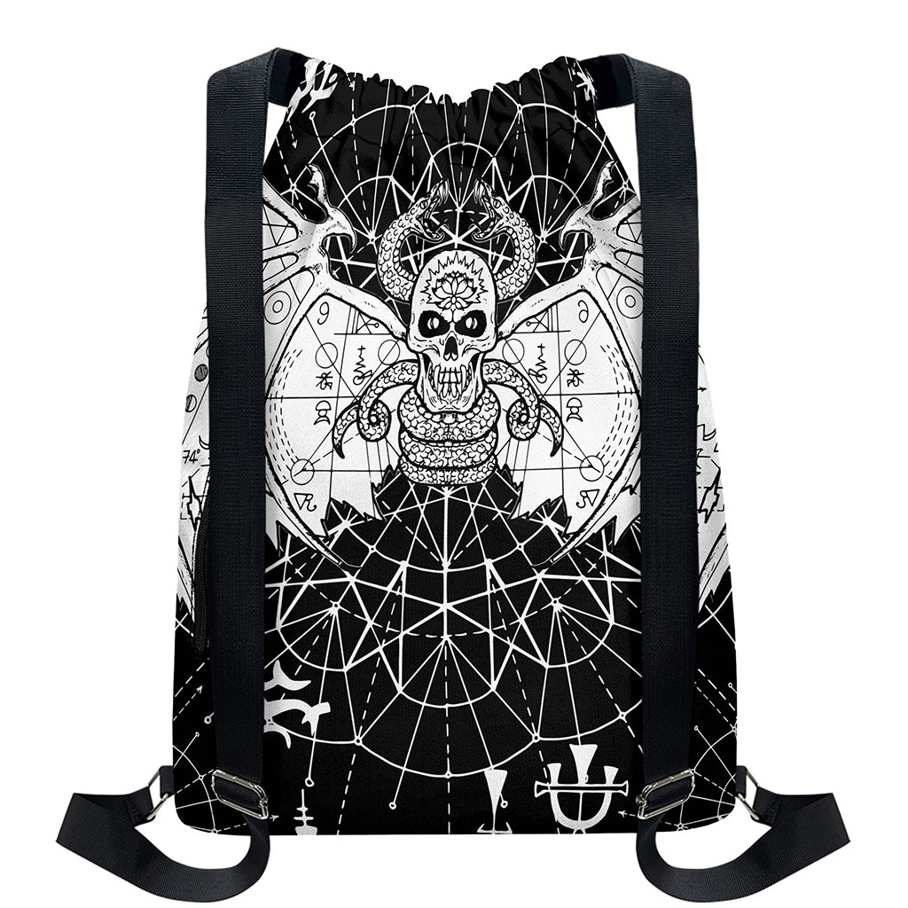 Black And White Demon Wicca Print Drawstring Backpack
