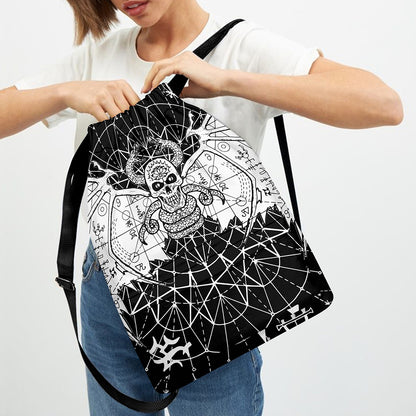 Black And White Demon Wicca Print Drawstring Backpack