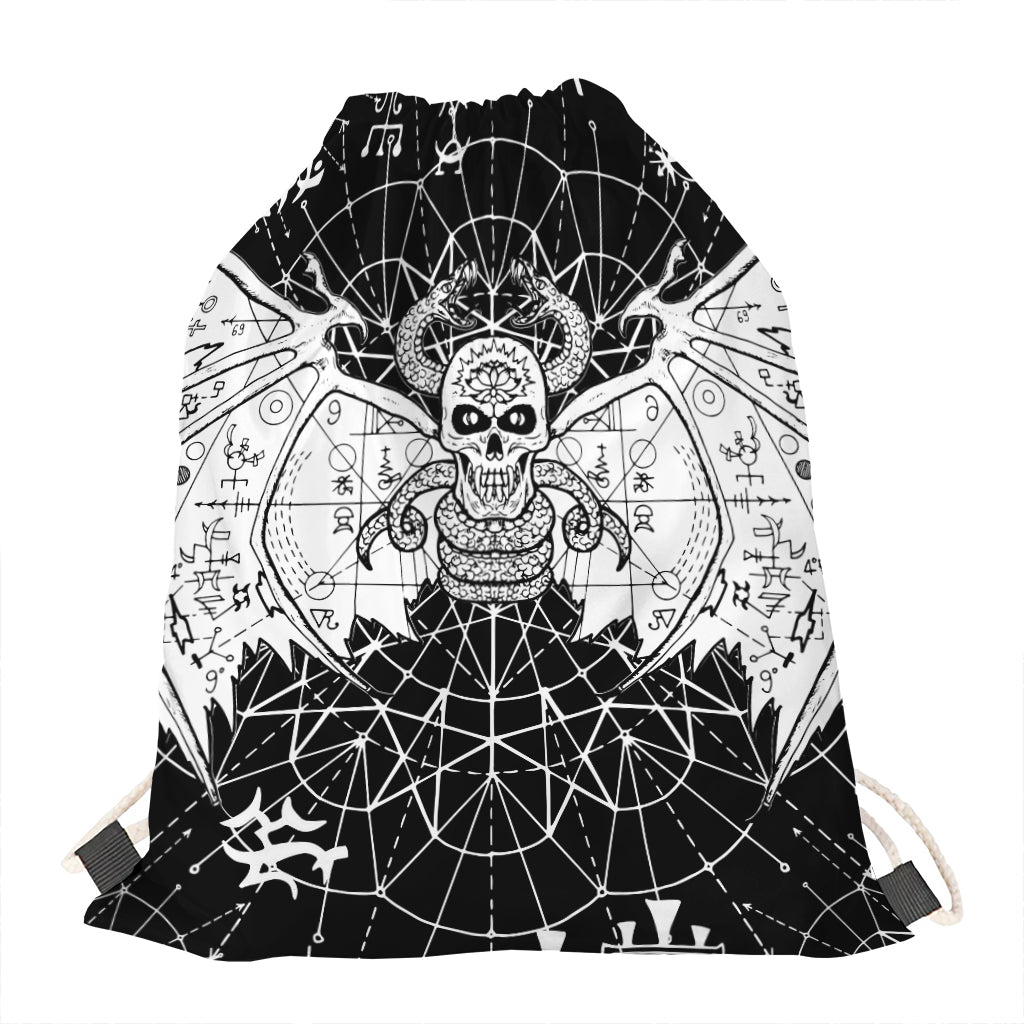 Black And White Demon Wicca Print Drawstring Bag