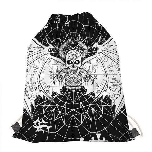 Black And White Demon Wicca Print Drawstring Bag