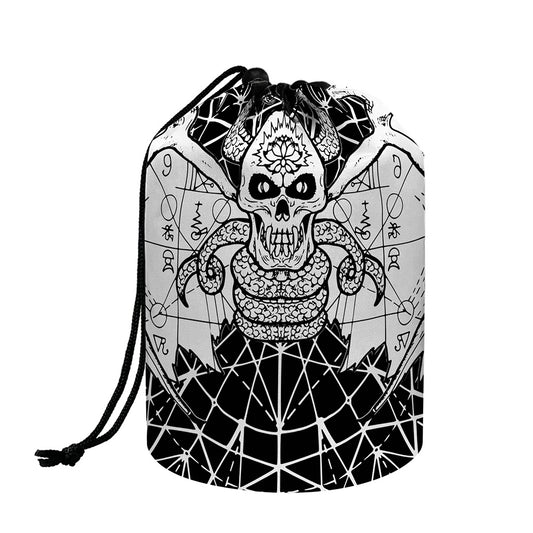 Black And White Demon Wicca Print Drawstring Makeup Bag