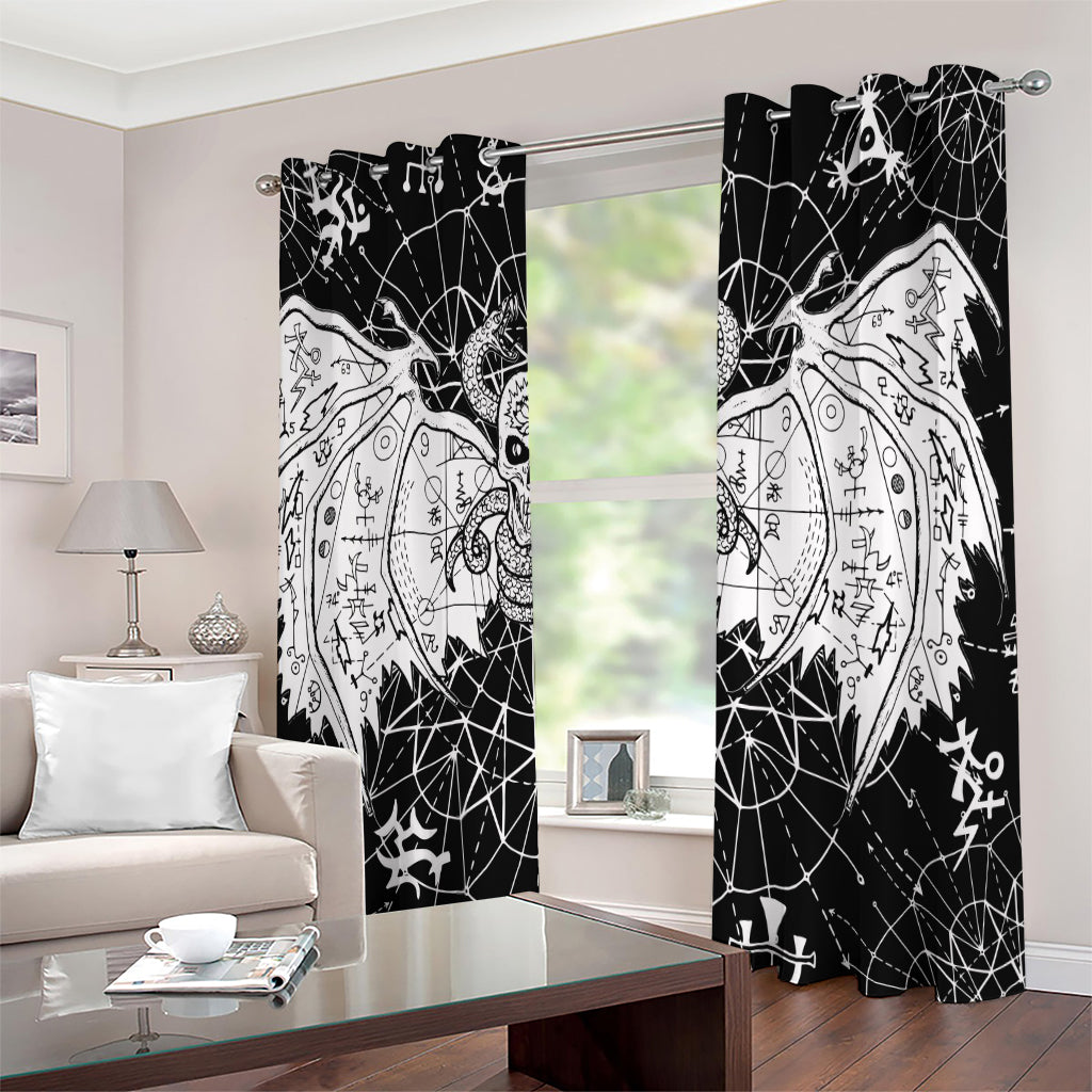 Black And White Demon Wicca Print Extra Wide Grommet Curtains