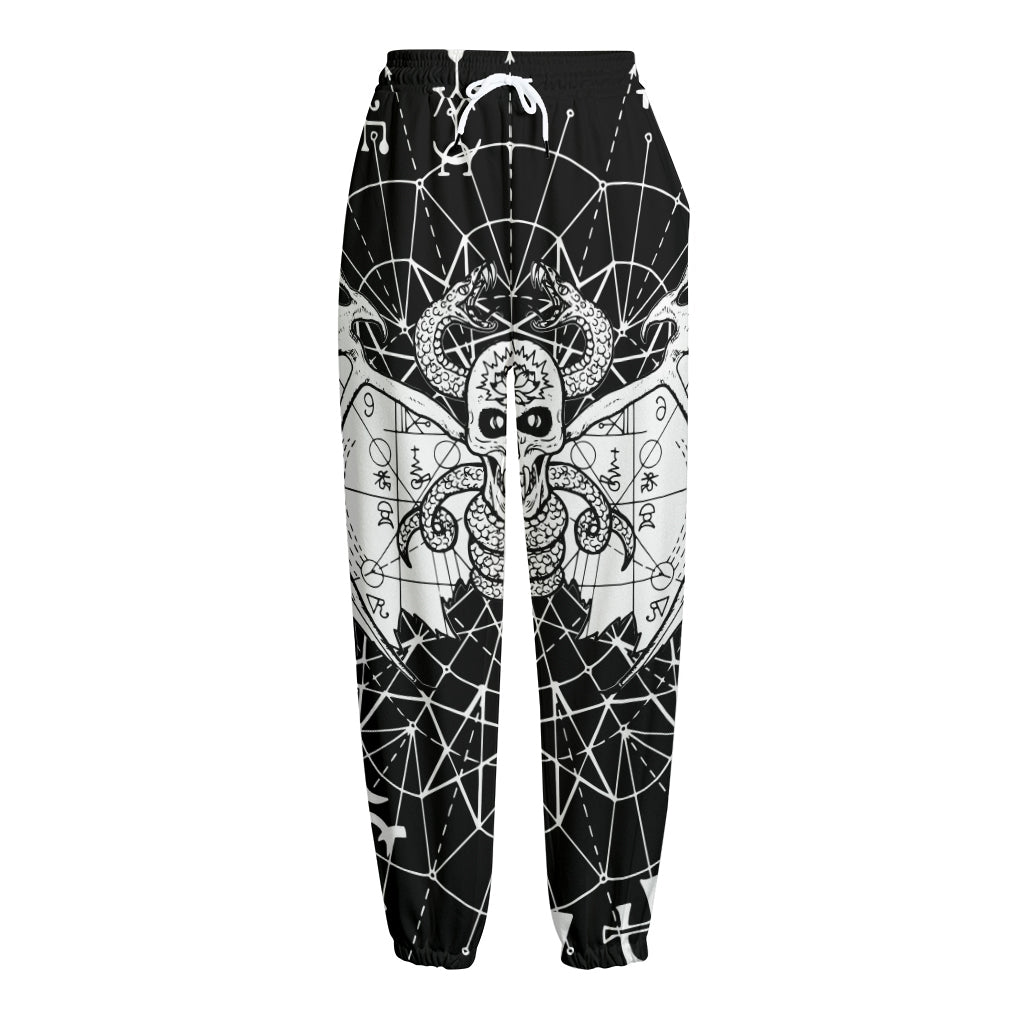 Black And White Demon Wicca Print Fleece Lined Knit Pants