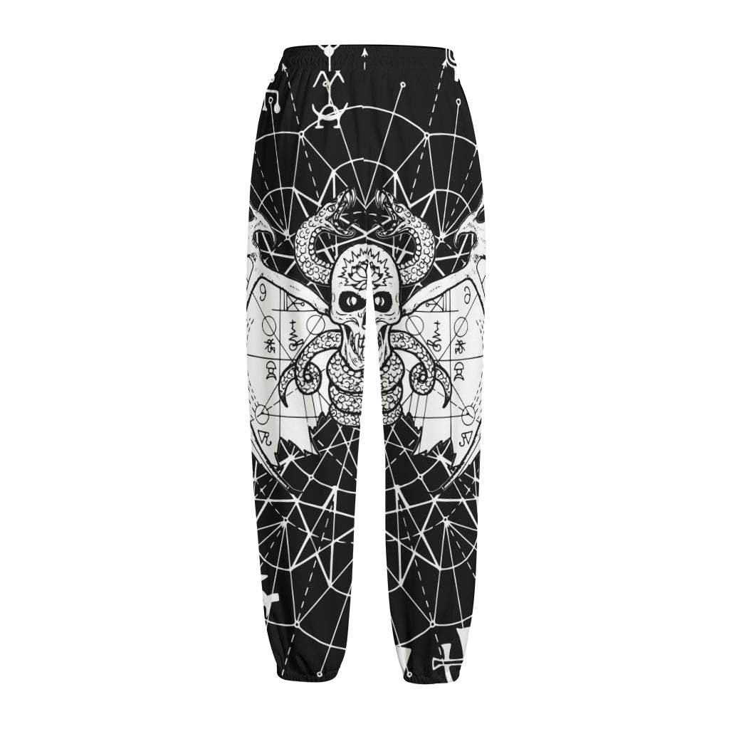 Black And White Demon Wicca Print Fleece Lined Knit Pants