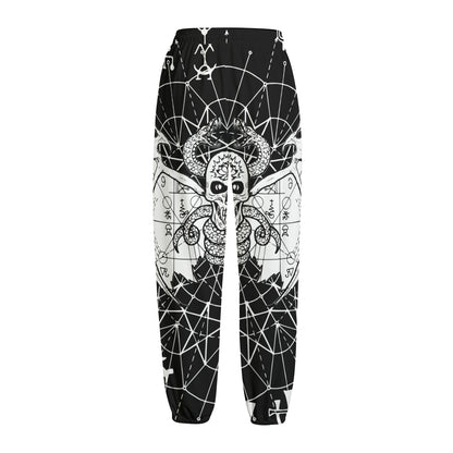 Black And White Demon Wicca Print Fleece Lined Knit Pants