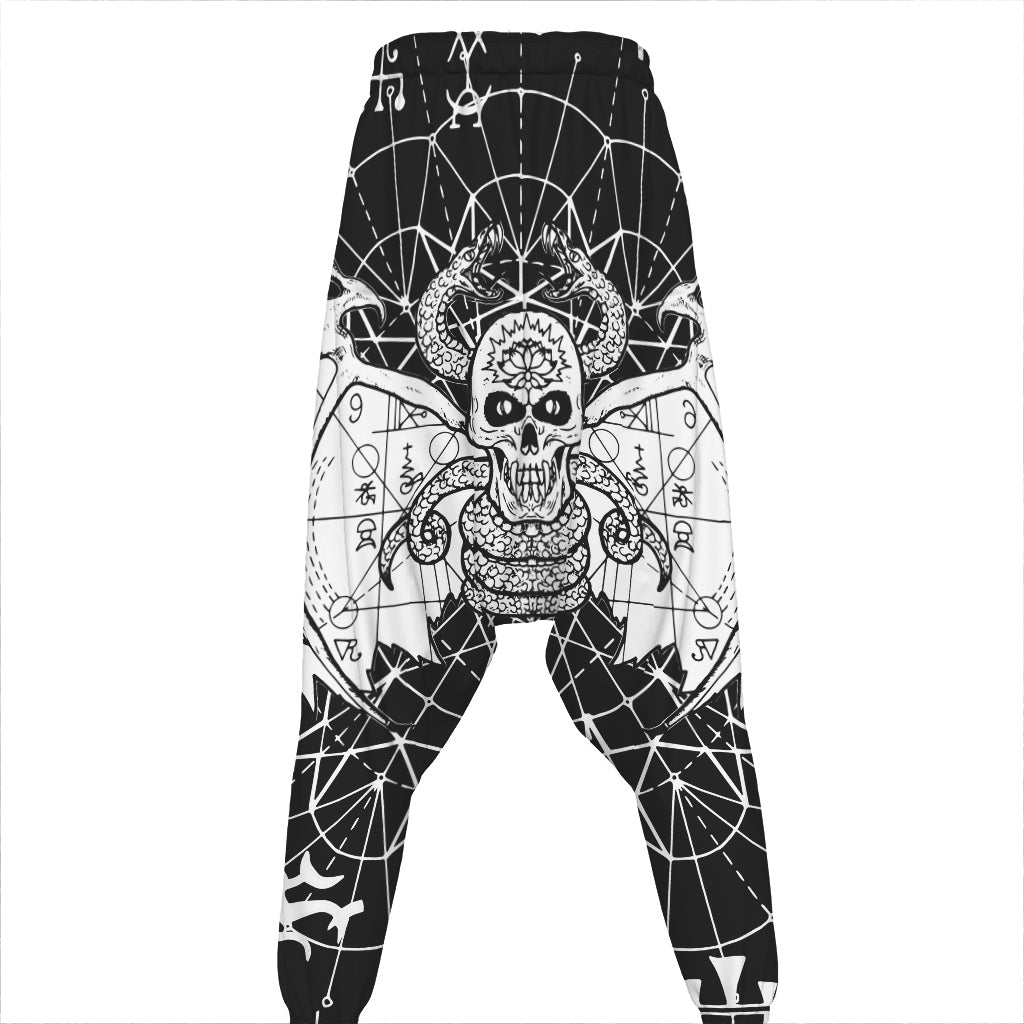 Black And White Demon Wicca Print Hammer Pants