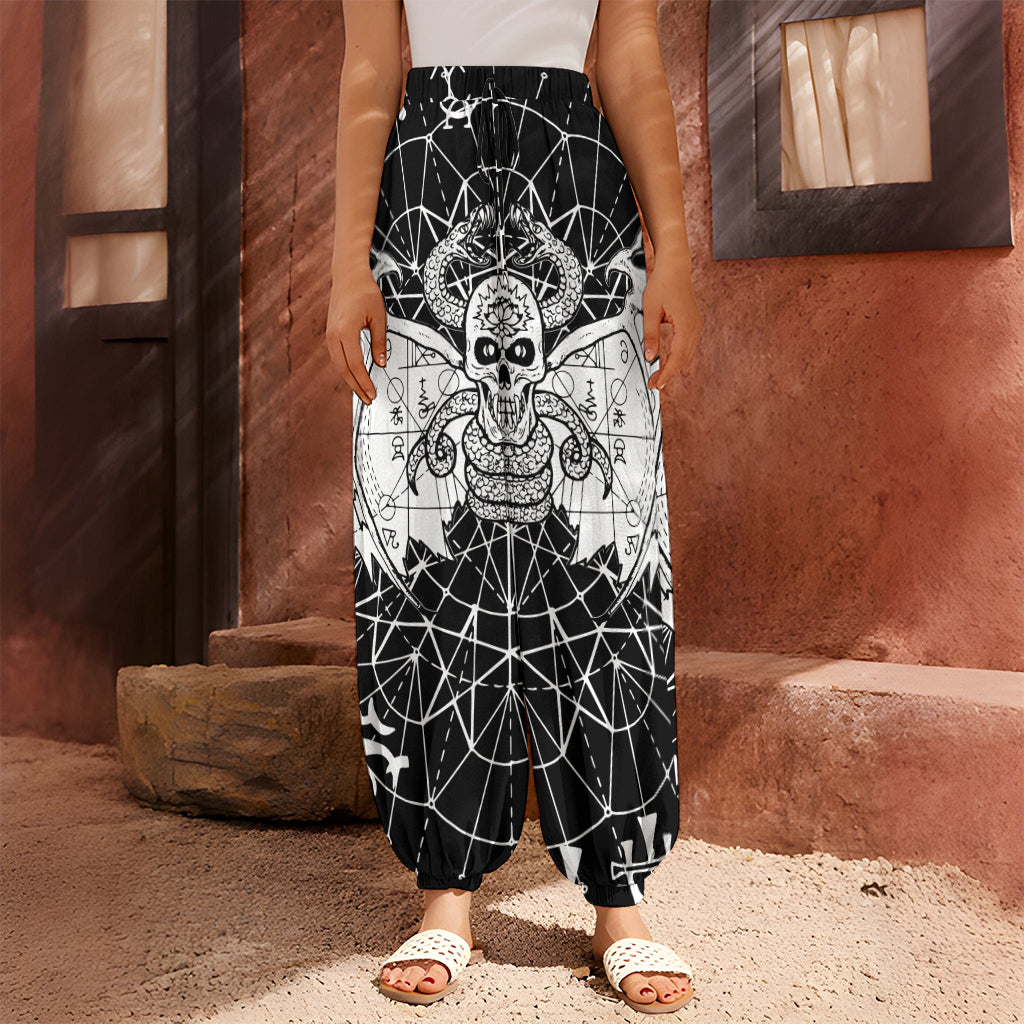 Black And White Demon Wicca Print Harem Pants